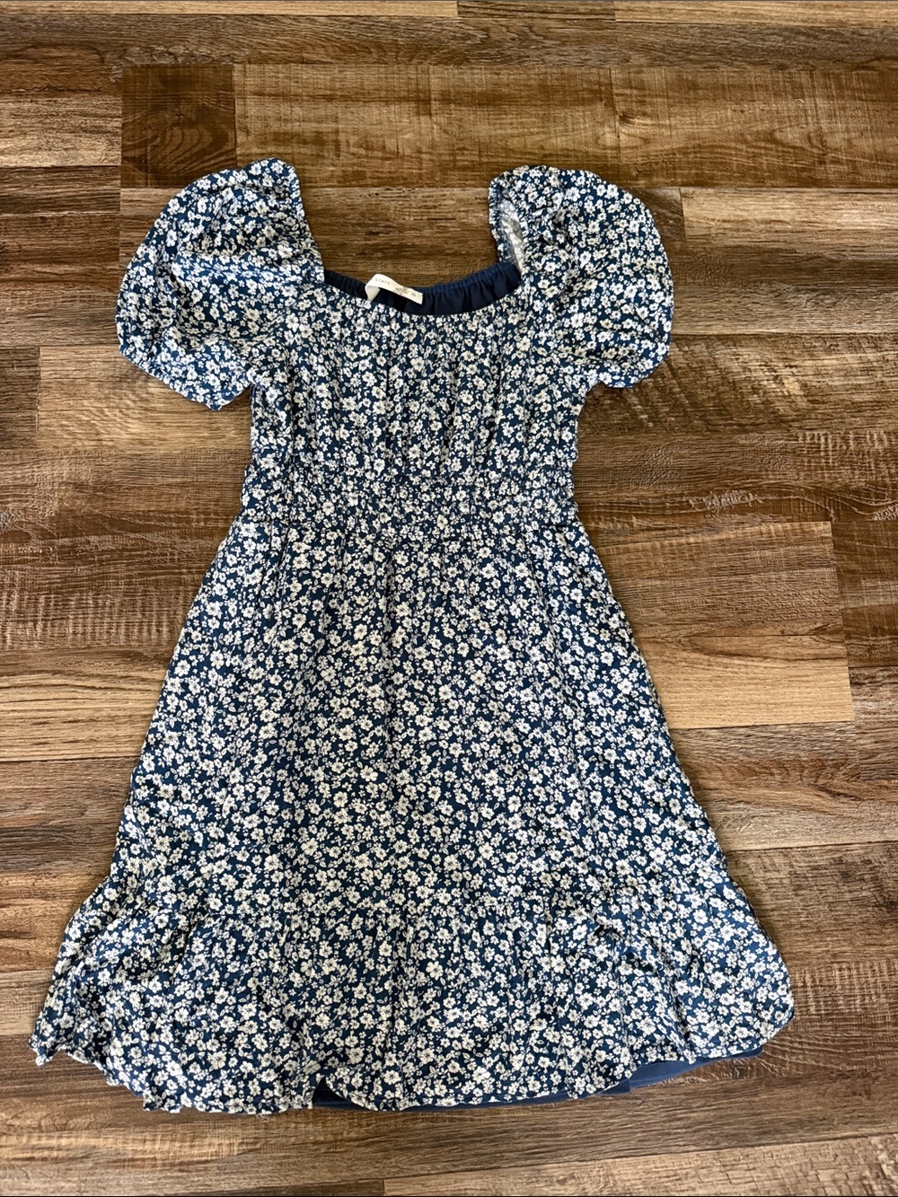 Altar'd State Navy and White Floral Puff-Sleeve Dress